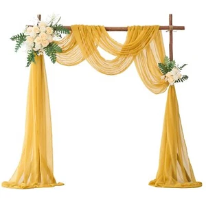 Mustard Yellow Gauze Wedding Arch Fabric 2 Panels 20ft Ceiling Drapes - Picture 1 of 6