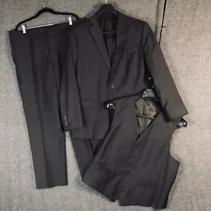 Stafford 3Pc Suit Mens 40R 40x30 Gray Wool Blend Windowpane Jacket Vest Pants - Picture 1 of 22