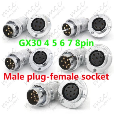 GX30 Aviation Plug 4 5 6 7 8 Pin 30mm Metal Male+Female Panel Cable Connector - Image 1 of 4