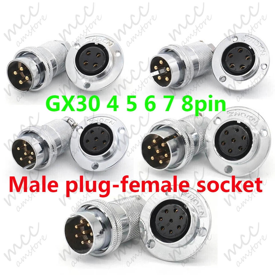 GX30 Aviation Plug 4 5 6 7 8 Pin 30mm Metal Male+Female Panel Cable Connector - Image 1 of 4