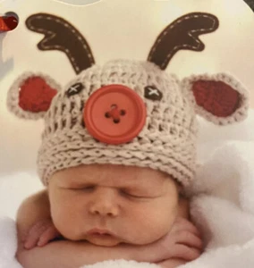 Mud Pie Newborn Crochet Hat Reindeer Holiday Photo Shoot Christmas - Picture 1 of 3