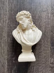 Antique Religious Chalkware Plaster Jesus Christ Crown of Thorns Bust France - Picture 1 of 3