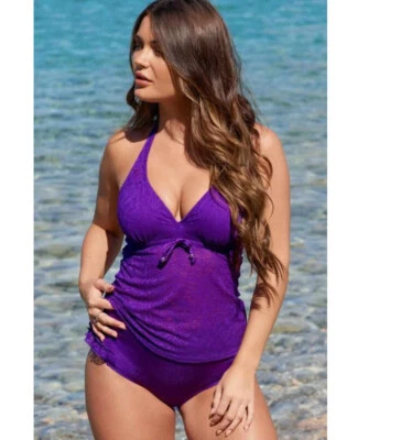 Pour Moi Amethyst Purple High Waist Tankini Set. - Image 1 of 4