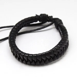 Bracelet tressé en cuir PU noir - réglable homme femme - Photo 1/2