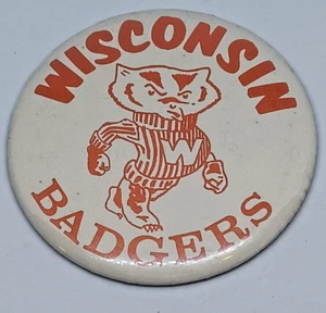 Vintage Wisconsin Badgers Pinback Pin Bucky Badger 3.0" 70"s - Picture 1 of 4