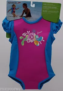 Speedo Bodysuit Pink Blue Girls Warmer Size 12-24 months 18-33 lbs NWT - Picture 1 of 1
