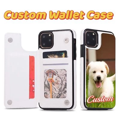 Personalized Flip PU Leather Wallet Case Cover Card Pocket Custom DIY Photo Text - Image 1 of 4