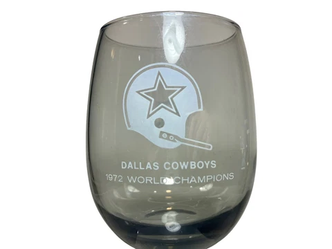 Dallas Cowboys Glass Cup Vtg 1972 World Champions Barware Smoked NFL 4.5" tall Cover