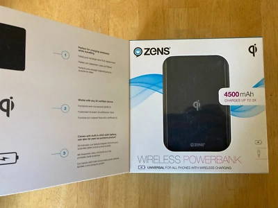 Zens Qi 4500 mAh 5W Wireless Power Bank Pack Charger Black - Image 1 of 4