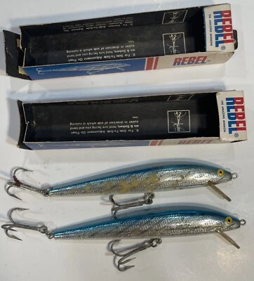 VTG Rebel Minnow Floater Crankbait F 400 SW Blue Fishing Lure 7” Used - Image 1 of 4