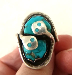 Vintage Zuni Effie C. 2-Snake Men's Ring 925 Sterling Silver Heavy 21.4 Size 12 - Picture 1 of 4