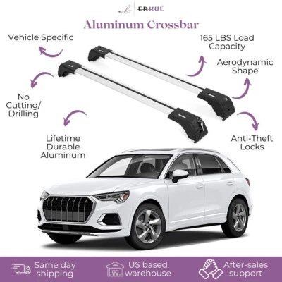 Fits Audi Q3 2012-2018 with Factory Rails 2PCS Roof Rack Cross Bars 165 LBS - Image 1 of 4