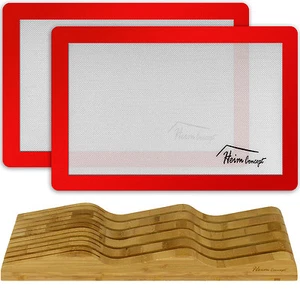 2x Premium Silikon Kochen Backen Matte Blatt + Bambus Holz Messer Block Organizer - Bild 1 von 5