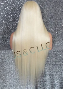 Peluca frontal de encaje completo mezcla cabello humano extra largo 40" recta rubia pálida sin etiquetas nueva con etiquetas - Imagen 1 de 8