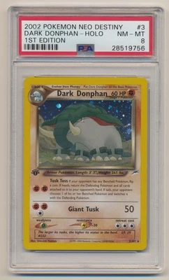 PSA 8 Pokemon Neo Destiny 1st Edition Holo Rare Dark Donphan 3/105 NM/MINT! - Image 1 of 2