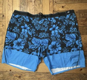 Neu mit Etikett Roundtree & Yorke (A23) Badehose Reißverschluss Kordelzug blau Blumen Netz gefüttert - Bild 1 von 8