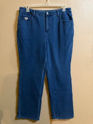 QUACKER FACTORY DREAM JEANNES KNIT PANTS SZ 16 DARK WASH STRAIGHT LEG PULL ON - Image 1 of 3