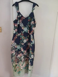 Oasis Fitzwilliam Museum Navy Multi Floral Cold Shoulder Dress 16 RRP £60 BN - Picture 1 of 6