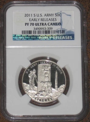 2011 S U.S. Army Commemorative Proof Half Dollar NGC PF70 UCAM Early Releases ER - Image 1 of 2