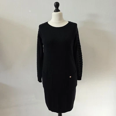 Damen Feinstrickkleid eng Cutouts Strass Spitze Größe S/M Strick Kleid Schwarz - Bild 1 von 4
