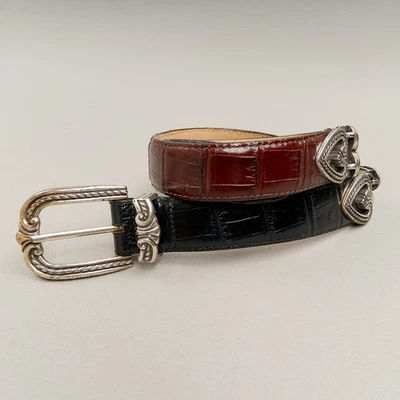 Cinturón Brighton Mujer S Negro Marrón Repujado Plata Hebilla EE. UU. Foto 1 de 4