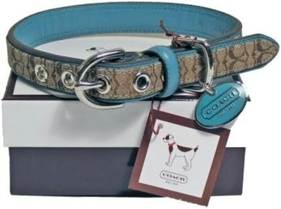 NEW COACH MEDIUM BLUE LEATHER OVAL ENGRAVEABLE CHARM DOG COLLAR M MEDIUM HTF - Image 1 of 3