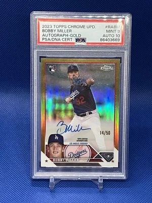 Bobby Miller 2023 Topps Chrome Update Auto Gold Refractor /50 #RABM PSA 9 - Image 1 of 2