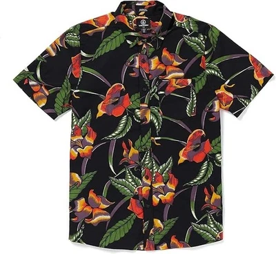 Volcom Men's Varkala Floral Woven Short Sleeve Button Down Shirt Black, 2XL - Image 1 of 3