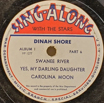 Dinah Shore-Frank Luther 78 RPM War Department VP1276 Sing-Along With The Stars - Image 1 of 4