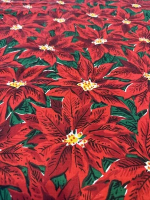 Vintage Springs Mills Christmas Fabric Large Red Poinsettias 2 yards Retro - Image 1 of 4