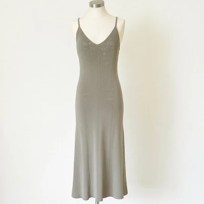 Freshman 1996 Knit Slip Dress Medium Olive Green Midi Casual Knit Bodycon Sexy - Image 1 of 4
