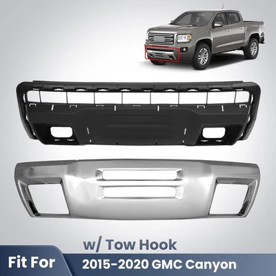 Black&Chrome Front Bumper Cover Assembly For 2015-2020 GMC Canyon w/ Tow hook Foto 1 de 4