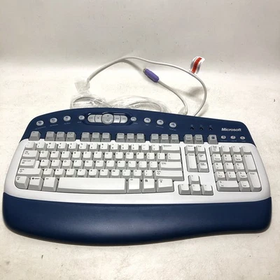 Microsoft Multimedia Keyboard 1.0A KB-0168 PC Computer Blue /White Never Used - Image 1 of 4