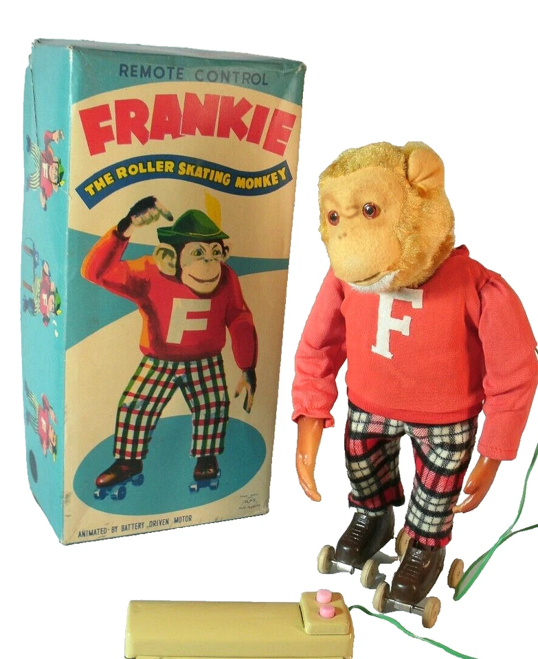 Juguete de colección a pilas "Frankie el mono patinaje sobre ruedas" en caja Foto 1 de 4