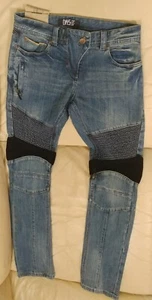 DKS Hin JEANS DONNA CIMOSA BIKER DENIM EFFETTO INVECCHIATO TAGLIA 29 X 32 NUOVO SENZA ETICHETTE - Foto 1 di 12