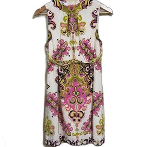 TiBi silk cream pink green paisley tank dress size 6 summer spring - Picture 1 of 9