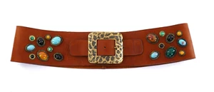 LEATHEROCK WiDE LEATHER SOUTHWESTERN BoHo COWGiRL GEM STONE STUD HiP BELT 34/38 - Picture 1 of 17