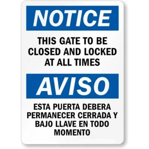Bilingual Closed Door Gate Aluminum Weatherproof 8" x 12" Sign - Picture 1 of 1