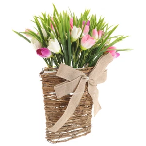 Artificial Flowers in Rattan Basket Simulation Tulip Flowers Front Door Hanging - Picture 1 of 12