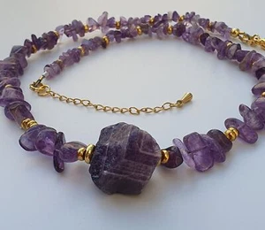 Natürlicher roher Amethyst 18K vergoldete handwerkliche Halskette - Bild 1 von 7