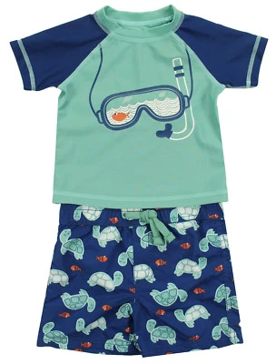 FIRST IMPRESSIONS NEW INFANT 2PC GOGGLE TURTLE RASH GUARD SWIM TRANKS UPF50 6-9M - Image 1 of 3
