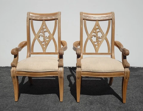Pair Vintage Bernhardt Furniture Solid Wood Dining Room Armchairs ~ Chairs 2of 3 Cover