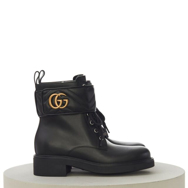 Gucci Women's GG Matelassé Lace-Up Boot, Black, Leather