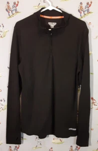 🐏 Omni Wool Mens LARGE Wool Blend 1/4 Zip Pullover Base Layer Thumb Holes Black - Picture 1 of 11