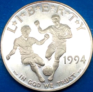 USA 1 Dollar 1994 Football World Cup Silver Proof UNC - Picture 1 of 9