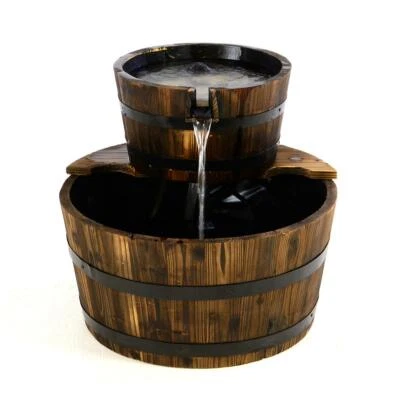 Gartenbrunnen aus Holz mit Wasserpumpe Ø 44 cm Holzbrunnen Springbrunnen - Bild 1 von 4