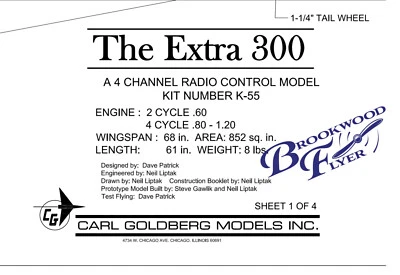 EXTRA 300 Kit PLAN + PARTS PATTERNS to Build Carl Goldberg 68” RC Model Airplane - Image 1 of 4