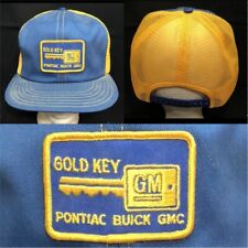 Vtg Pontiac Buick GMC Gold Key Mesh Trucker Snapback Hat Car Truck Patch Cap