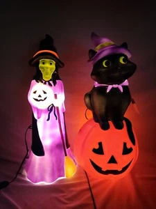 2023 Cracker Barrel Halloween Black Cat Pumkin Witch Blow Mold Set 24" Tall - Picture 1 of 24
