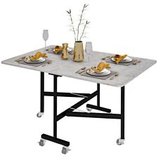 HOMCOM Drop Leaf Table with Wheels Folding Dining Table for Small Spaces, Grey